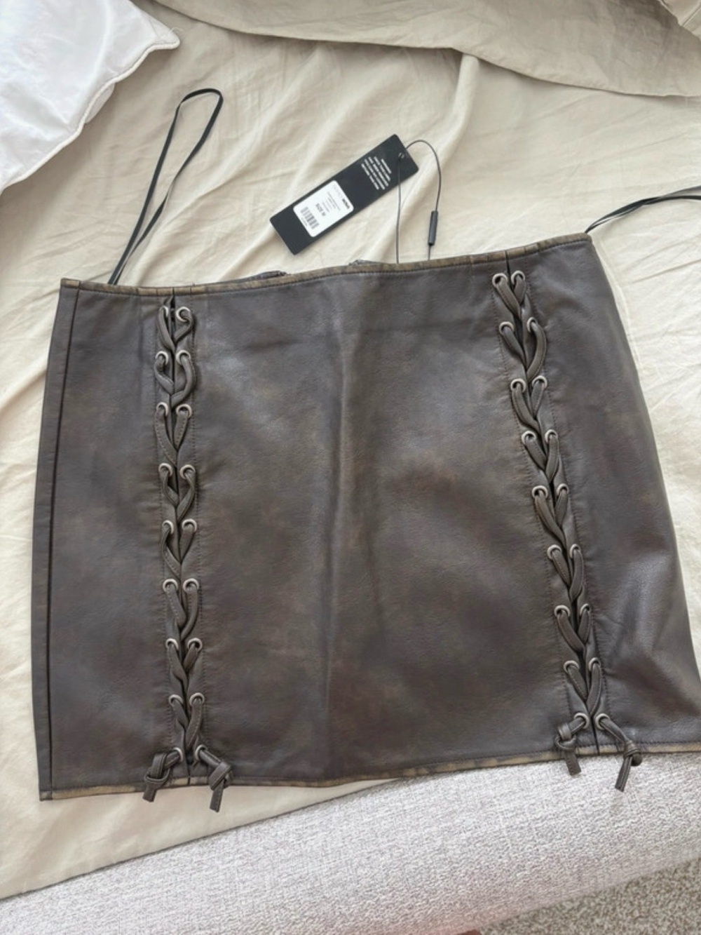 Fashion Nova Brown Lace-Up Faux Leather Mini Skirt